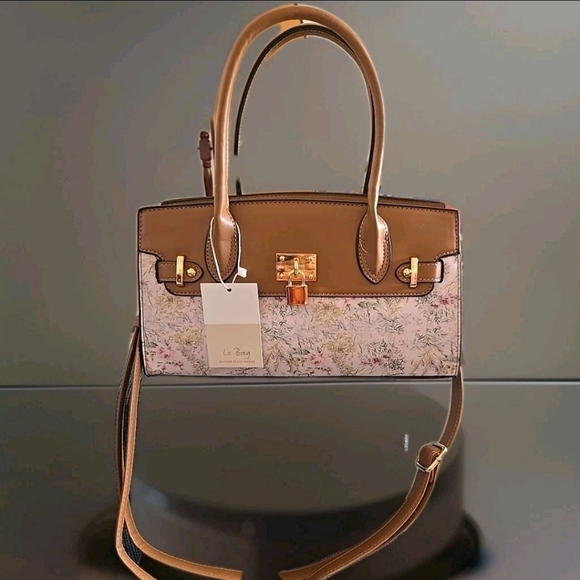 Le Bag Satchel Handbag Spring Floral Purse With Gold Accents Shoulder Strap NWT - Picture 2 of 7